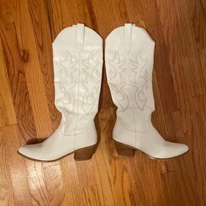 White Cowgirl Knee High Boots - SOLD